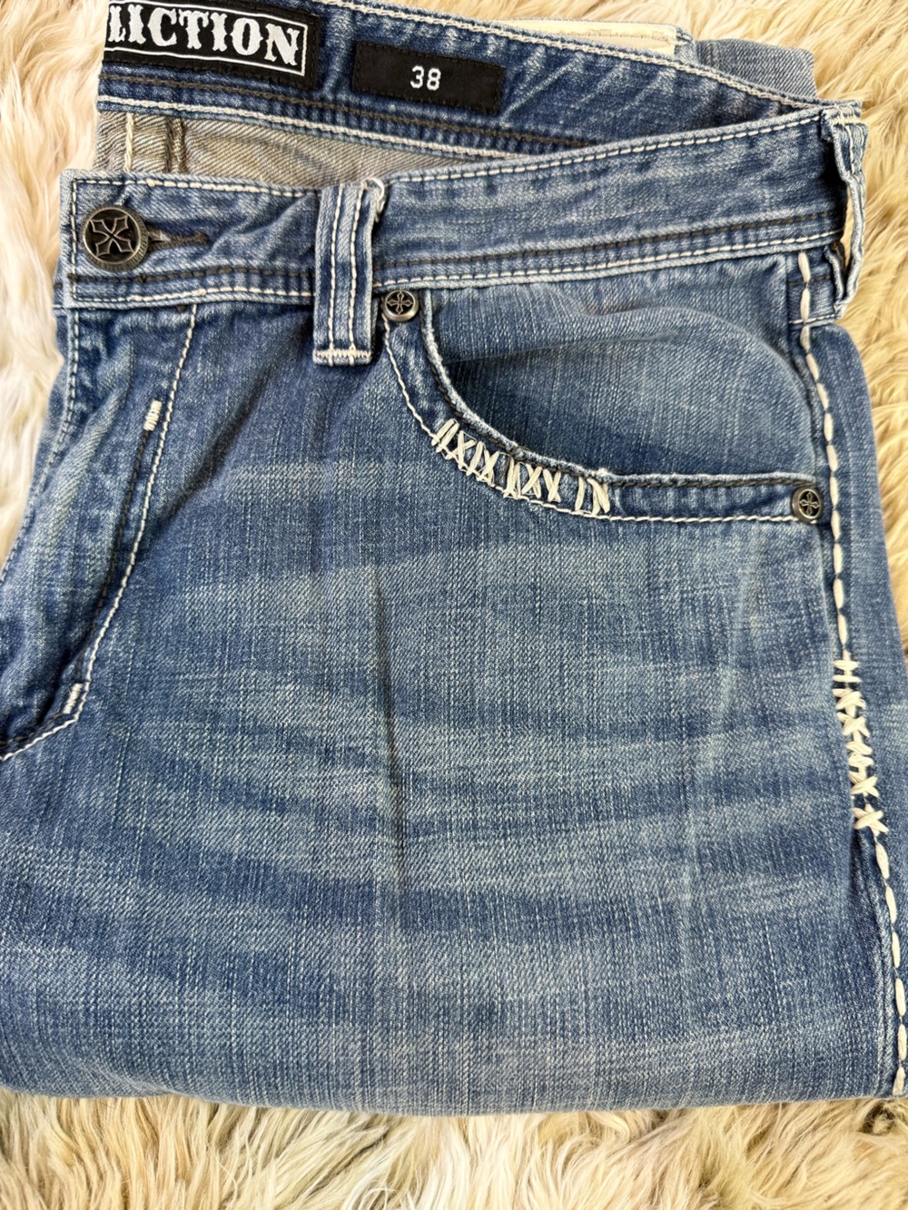 Affliction Cooper Jeans Men’s 38 Blue Distressed Embroidered Y2K Denim